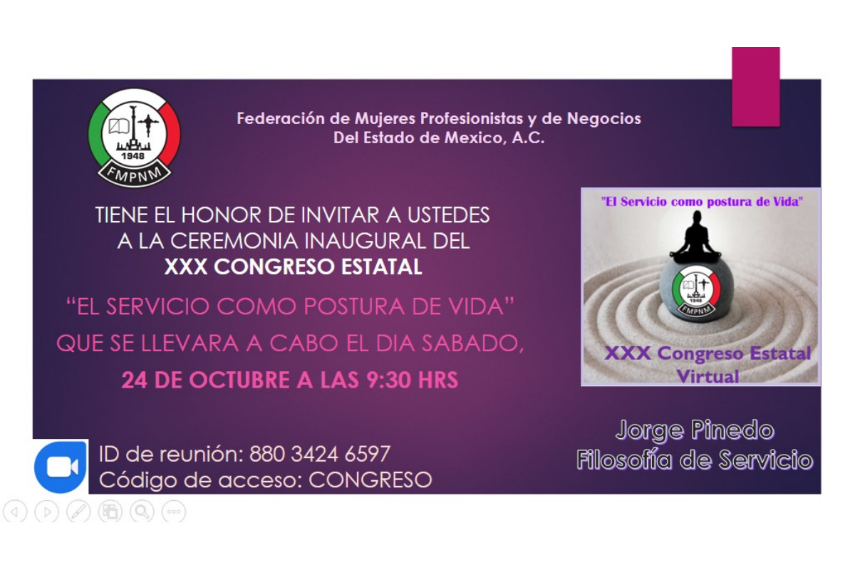 Atenta Invitación: XXX Congreso Virtual de la Federación del Estado de México, A. C.