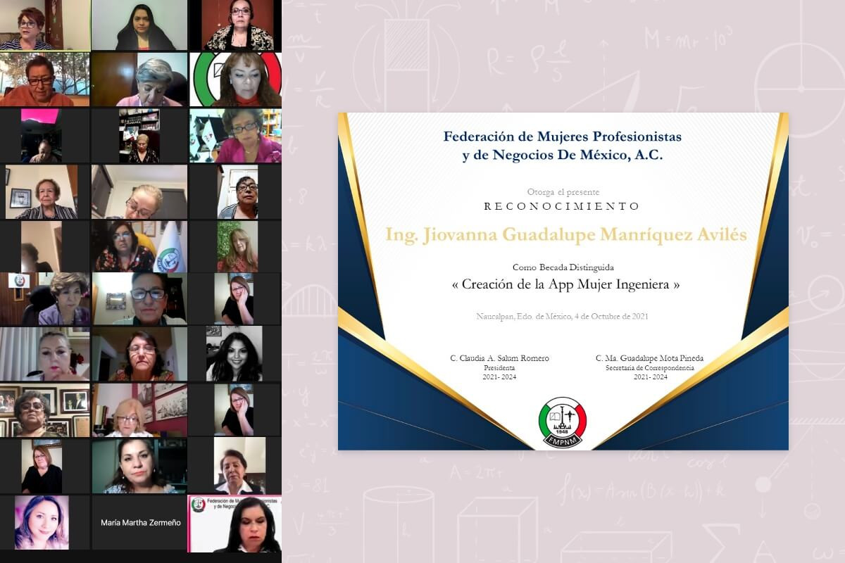 La Federación de Mujeres Profesionistas y de Negocios de México, A. C. reconoce a Jiovanna Manriquez por la creación de la aplicación Mujer Ingeniera